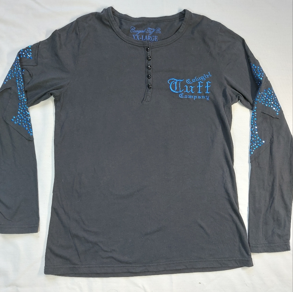 Cowgirl Tuff Co. Never Give Up Long Sleeve Tee Shirt, XXL